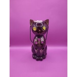Vintage Inarco Redware Ceramic Drip Cat Lantern Votive w/Yellow Marble Eye